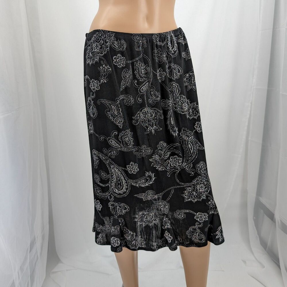 Vintage 90s Lifestyle Studios Skirt Black Floral Glitter Paisley Whimsygoth M